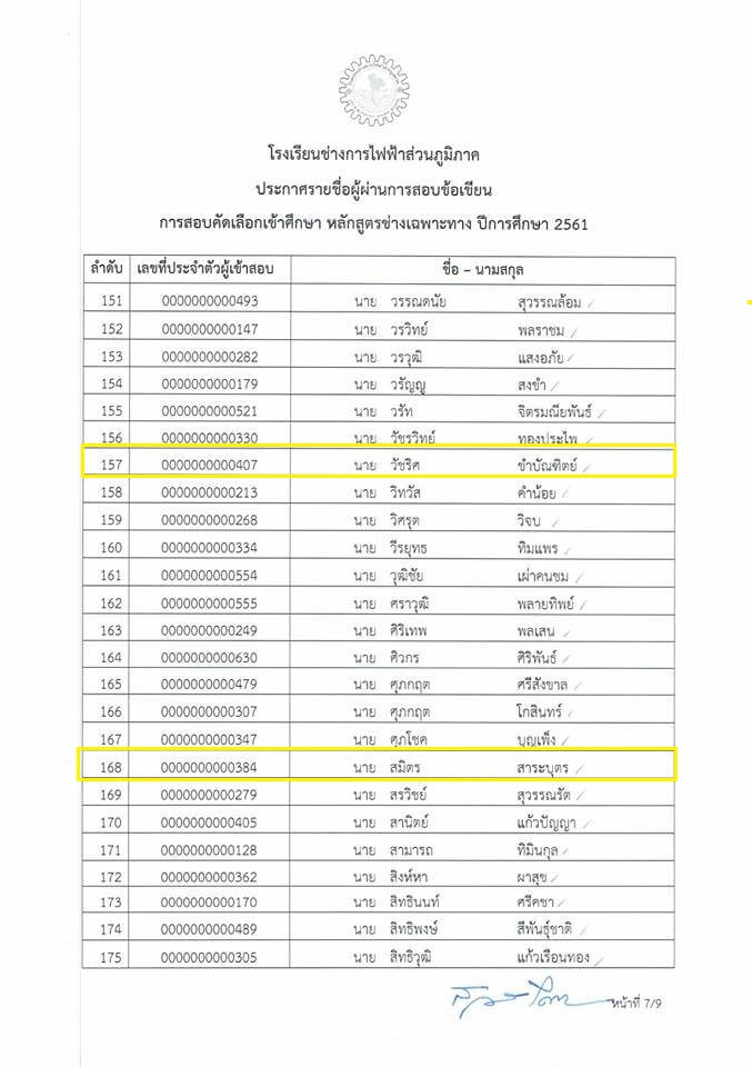 ประกาศผลสอบข้อเขียนโรงเรียนช่างการไฟฟ้าส่วนภูมิภาค หลักสูตรเฉพาะทาง คุณวุฒิ ปวส 2561